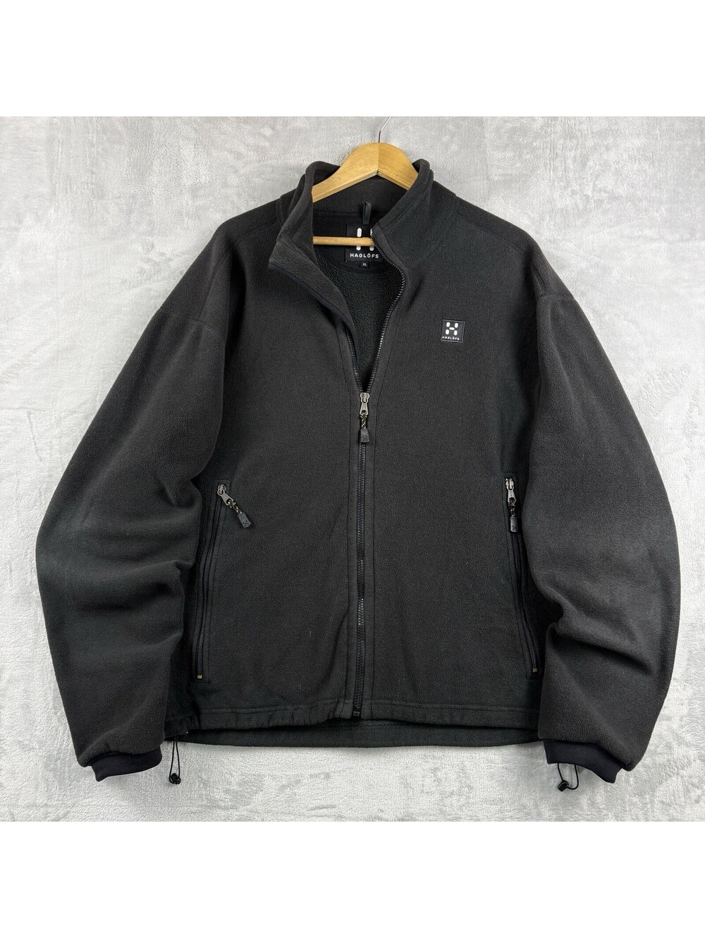 Haglöfs Black Full Zip Polartec Fleece Jacket Outdoor Hiking Logo Gorpcore Sz XL